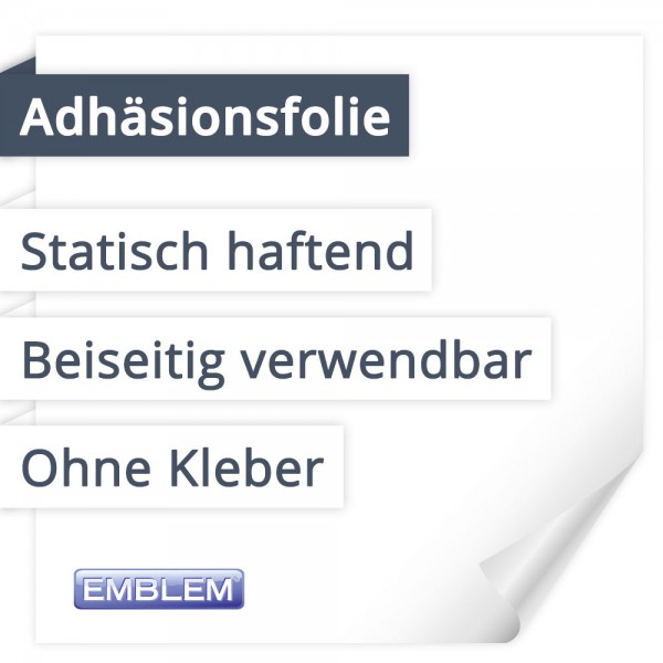 Emblem SOFADH Adhaesionsfolie | Statisch haftend | Ohne Kleber | Beiseitig verwendbar