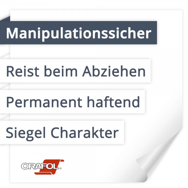 Orafol Oracal 820 Savety Vinyl Manipulationsicher | Reist beim Abziehen | Permanent haftend | Siegel Charakter