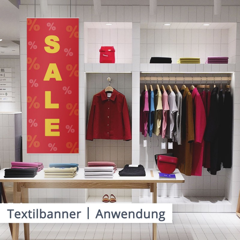 Textilbanner haben verschiedene Anwendungsbereiche. Z.B. als Roll Up Banner, als Kakemonos oder als herabhängendes Plakat | SalierDruck.de