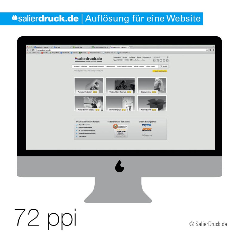 Die optimale Auflösung für Websites ist 72ppi.