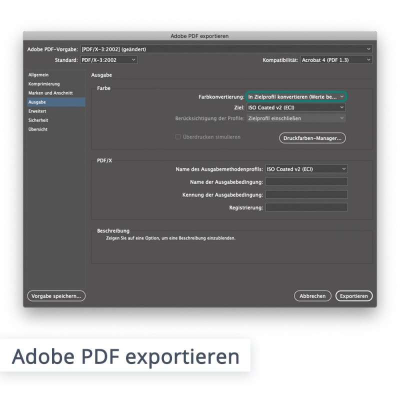 Adobe PDF exportieren | Farbprofile