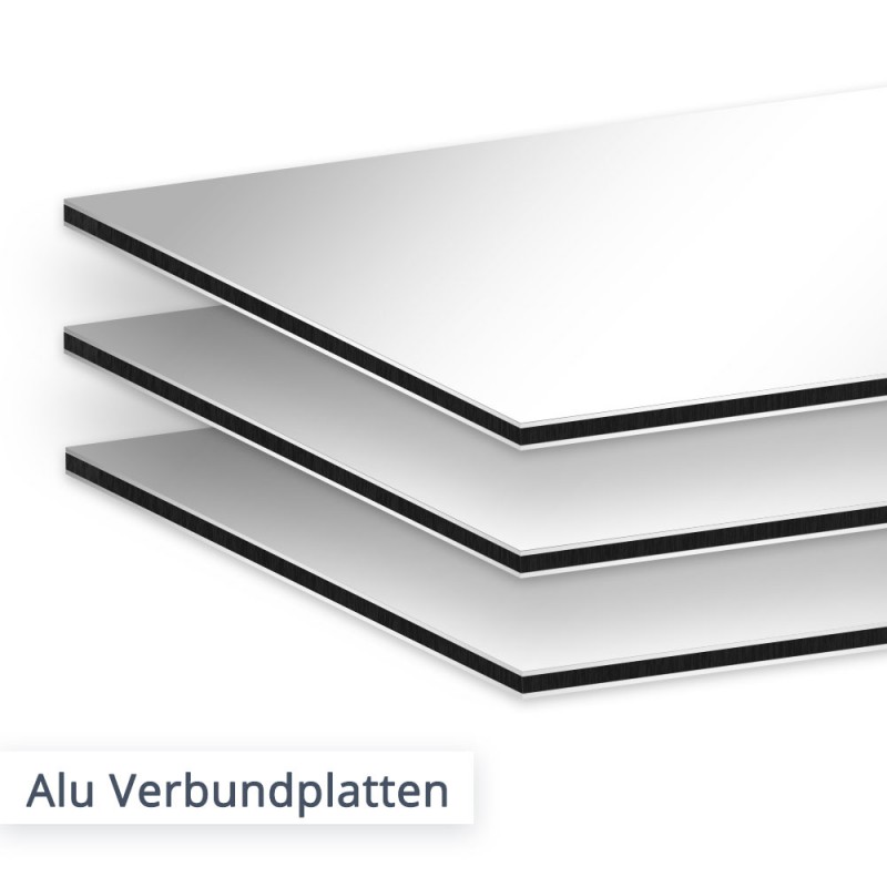 Alu Verbundplatten wie DIBOND und DILITE können in verschiedenen Stärken in individuellen Abmessungen rechteckig zugeschnitten werden. 