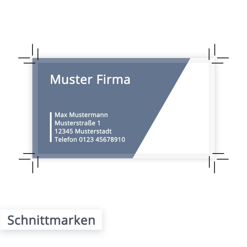 Schnittmarken (wie in diesem Bild beispielhaft zu sehen), gibt es in unterschiedlichen Variationen und werden von manchen Druckereien gefordert. Für uns müssen Sie keine Schnittmarken anlegen.