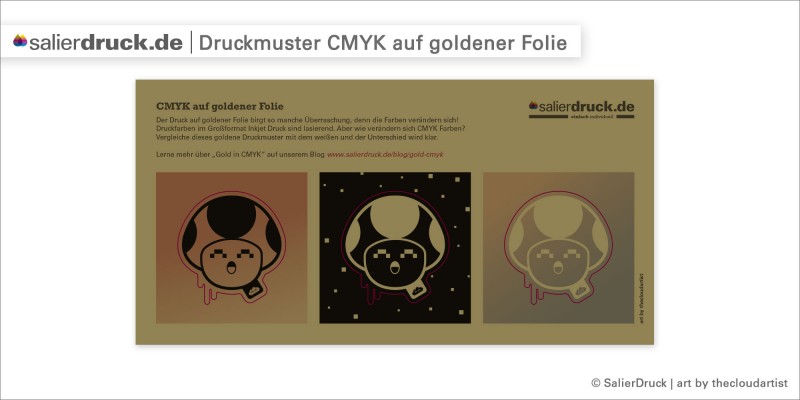 Druckmuster – CMYK auf goldener Klebefolie | SalierDruck