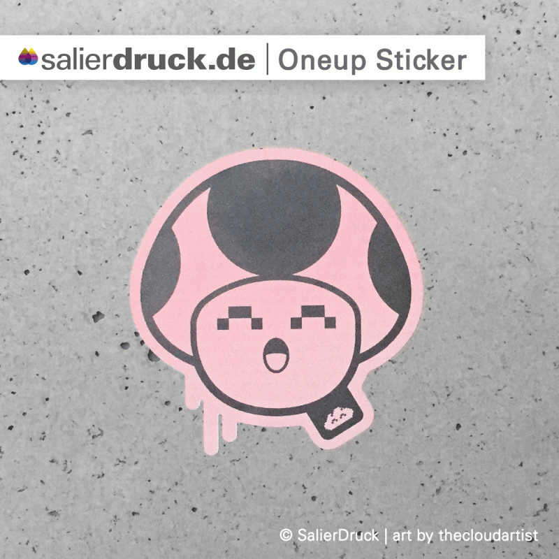 Gold in CMYK – Oneup-Sticker weiss und gold | SalierDruck