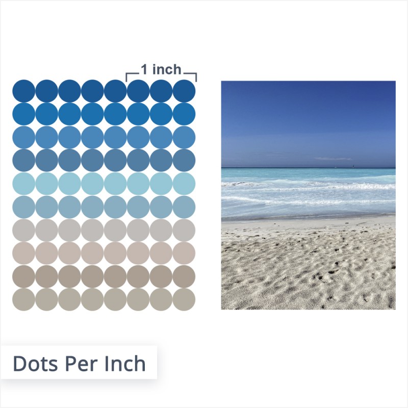 Pro Inch gibt es eine gewisse Anzahl an Bildpunkten in einer Grafik. Die sehr kleinen Dots ergeben bei gewisser Entfernung dann das Bild. Je mehr Dots pro Inch vorhanden sind, umso schärfer wird das Motiv.