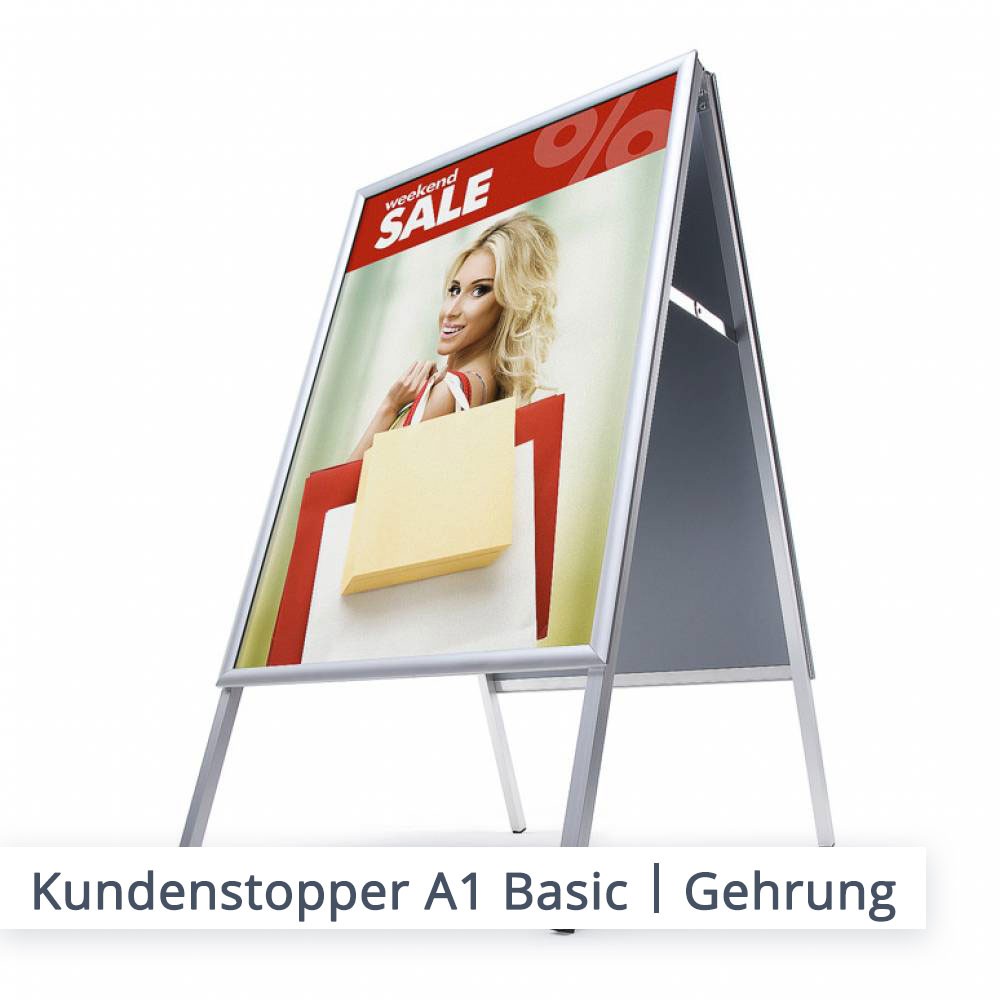 Der klassische Kundenstopper ist aus der Werbebranche nicht weg zu denken. In der Ausführung Basic-Gehrung kommen Ihre Angebote und Schaustücke sehr elegant zur Geltung.