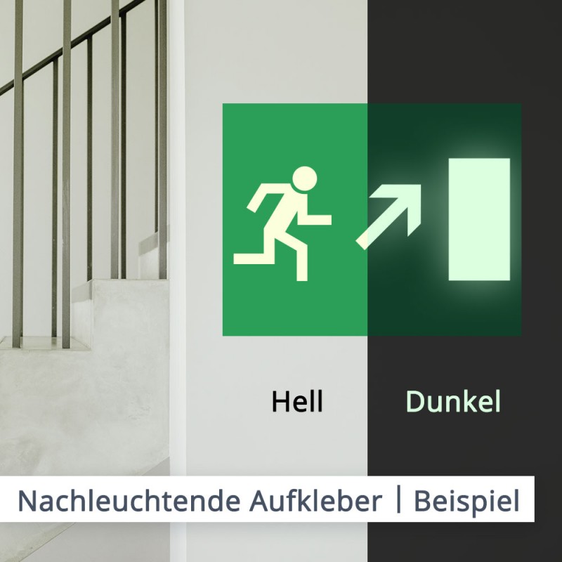 Notausgänge und Fluchtwege sind dank einer Markierung mit Leuchtaufklebern auch nachts oder bei Stromausfall leicht erkennbar.