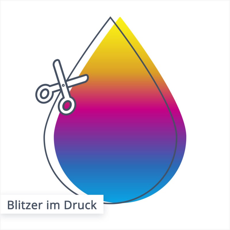 Es kommt unter Umständen zu dieser Version zu Blitzern, wenn der Druck randabfallend ist. Wir empfehlen das Druckmotiv dann mit ausreichend Beschittzugabe anzulegen.