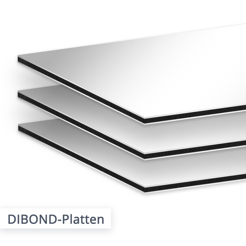 DIBOND Alu Verbundplatten können in jeglichen Formen konturgefräst werden, wie beispielsweise mit abgerundeten Ecken. 