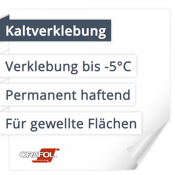 Orafol Orajet 3551DT Kaltverklebefolie | Verklebung bis -5°C | Permanent haftend | Für gewellte Flächen