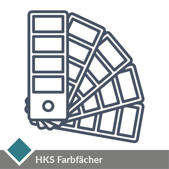 Die Farben des HKS Fächers dienen zur Orientierung. Hierbei gibt es vier unterschiedliche Modelle für verschiedene Bedruckstoffe.