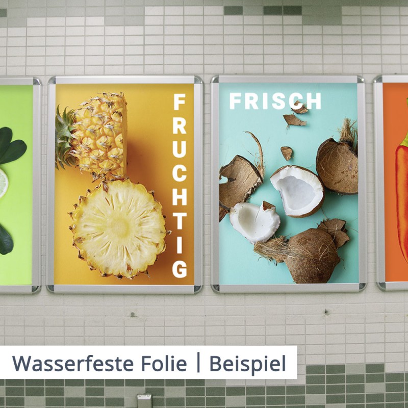 Ihr Poster mit wasserfester Folie ist für Verwendungen auf öffentlichen Gelände kaum wegzudenken. In einem Klapprahmen eingespannt macht diese Grafik einiges her.