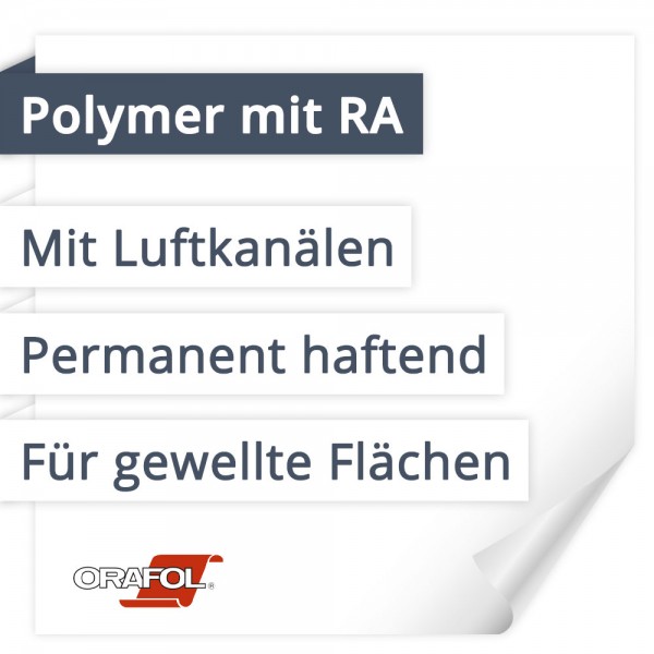 Orafol Orajet 3551RA Polymer Mit Rapid Air | Mit Luftkanälen | Permanent haftend | Für gewellte Flächen