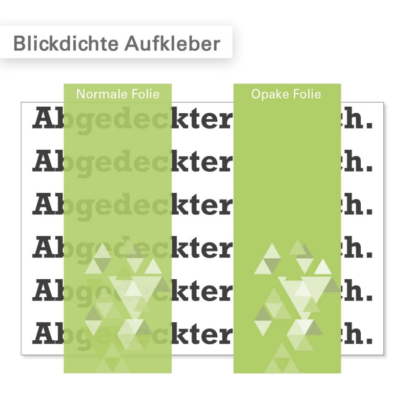 Im Vergleich fällt sofort auf, dass blickdichte Aufkleber viel stärker pigmentiert sind als reguläre Klebefolien. 