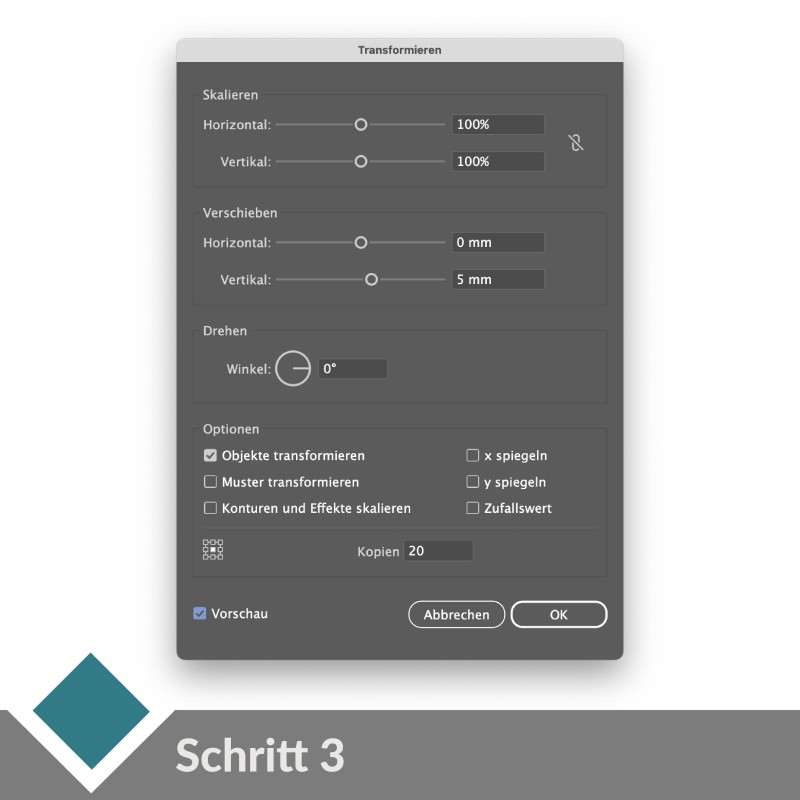 Schritt 3 bei dynamischen Wellen: Kopien und Abstände festlegen
